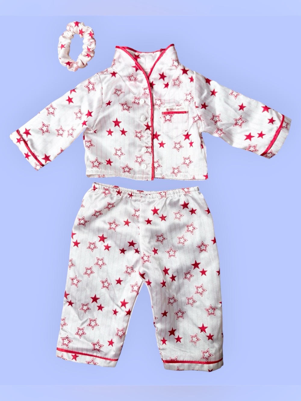 American Girl Doll 2005 Red White Star Pajama Set Outfit (Top Pants Scrunchie)